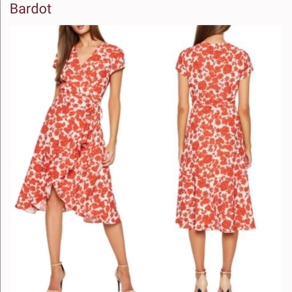Bardot Dresses & Skirts - Bardot Fiesta Red and White Floral Faux Wrap Dress size XS New with tags